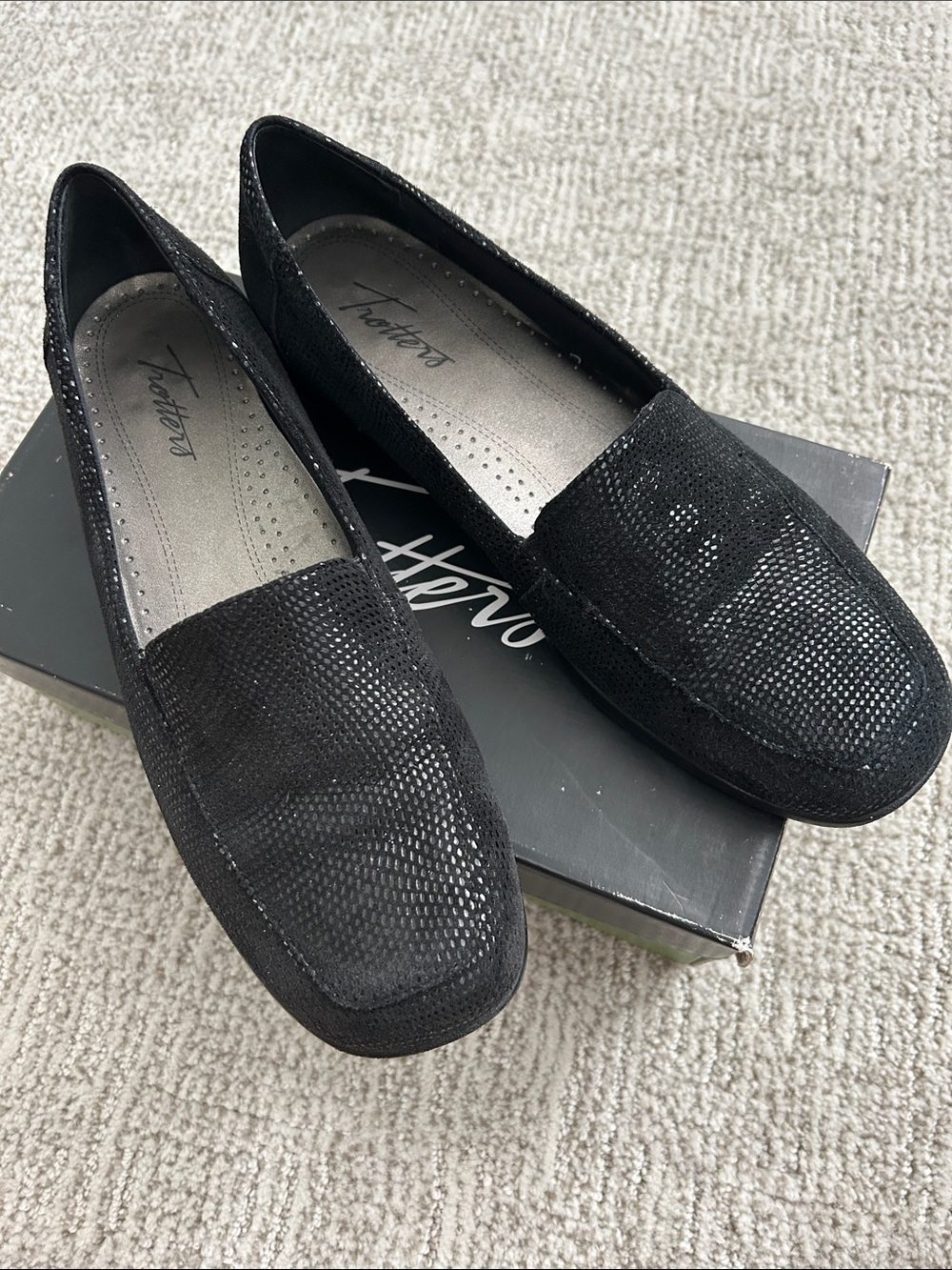 Trotters Black Textured Slip-On Loafers